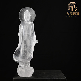 Glass Sakyamuni Ornaments, Three Treasures Buddha, Tathagata, Namo Amitabha Buddha Statue, Home Worshiping Medicine Buddha Standing Statue