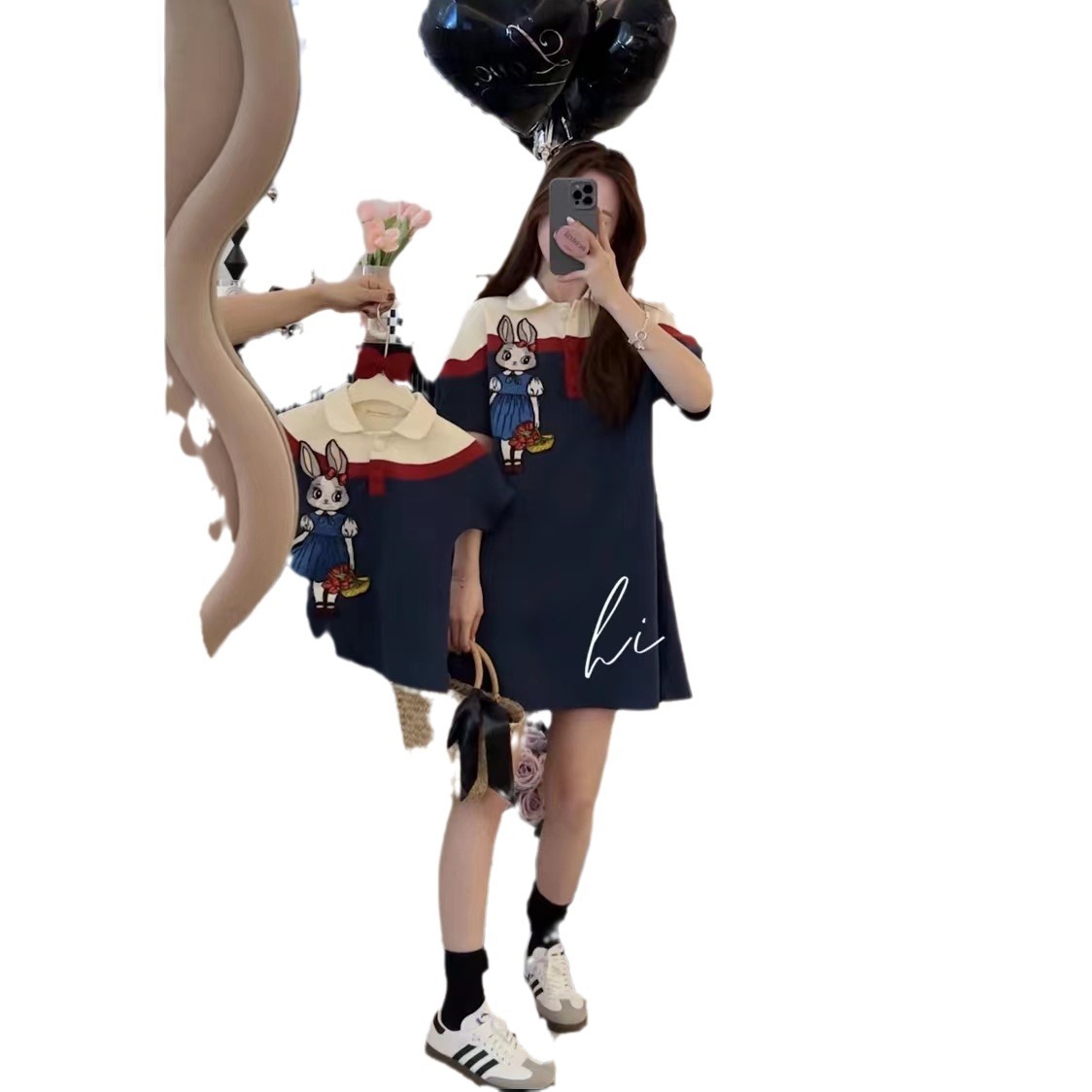 Nuevo conejo ropa de padre-hijo ropa de verano un tres-boca cuatro boca madre-niño camiseta madre-hijo Vestido de polo de gama alta para mujer