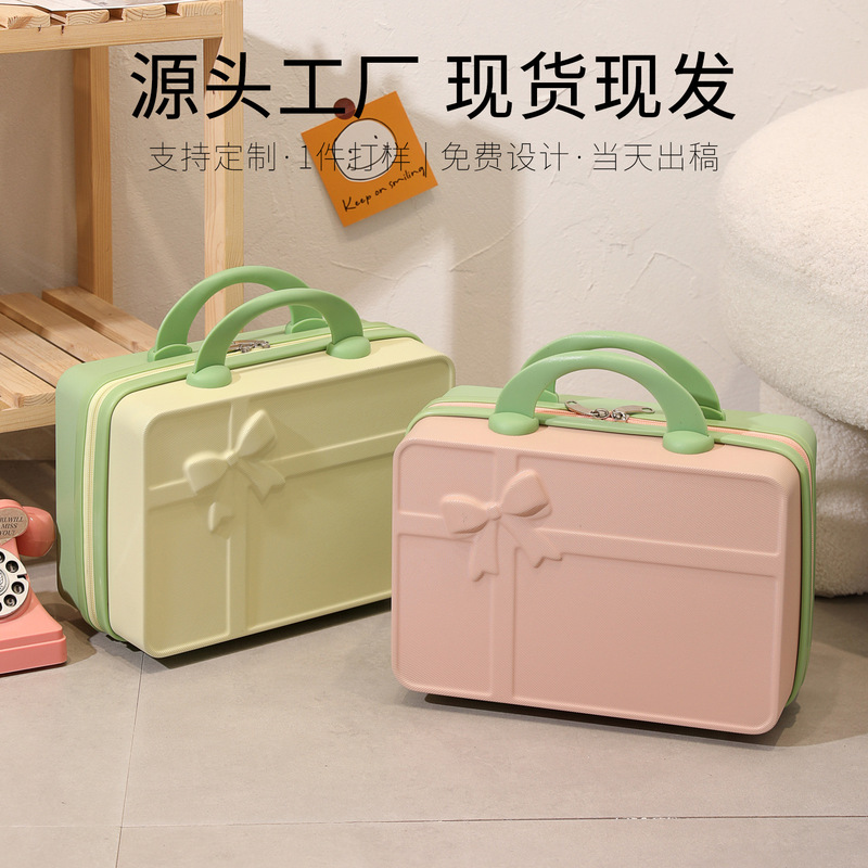 Bow Cosmetic Case 14inch Mini Suitcase Small Suitcase Souvenir Storage Cosmetic Bag Small and Lightweight