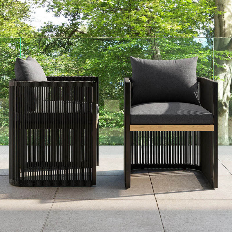 Muebles de patio para exteriores, muebles de jardín para villas, conjunto de sillas de teca y ratán para balcón, mesa y sillas de ratán tejido para exteriores. image 6
