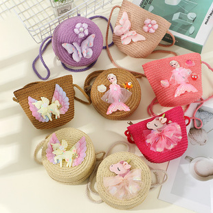 Children's Straw Bag Woven Bag 2025 New Cute Baby Small Bag Female Crossbody Summer Seaside Beach Straw Bag