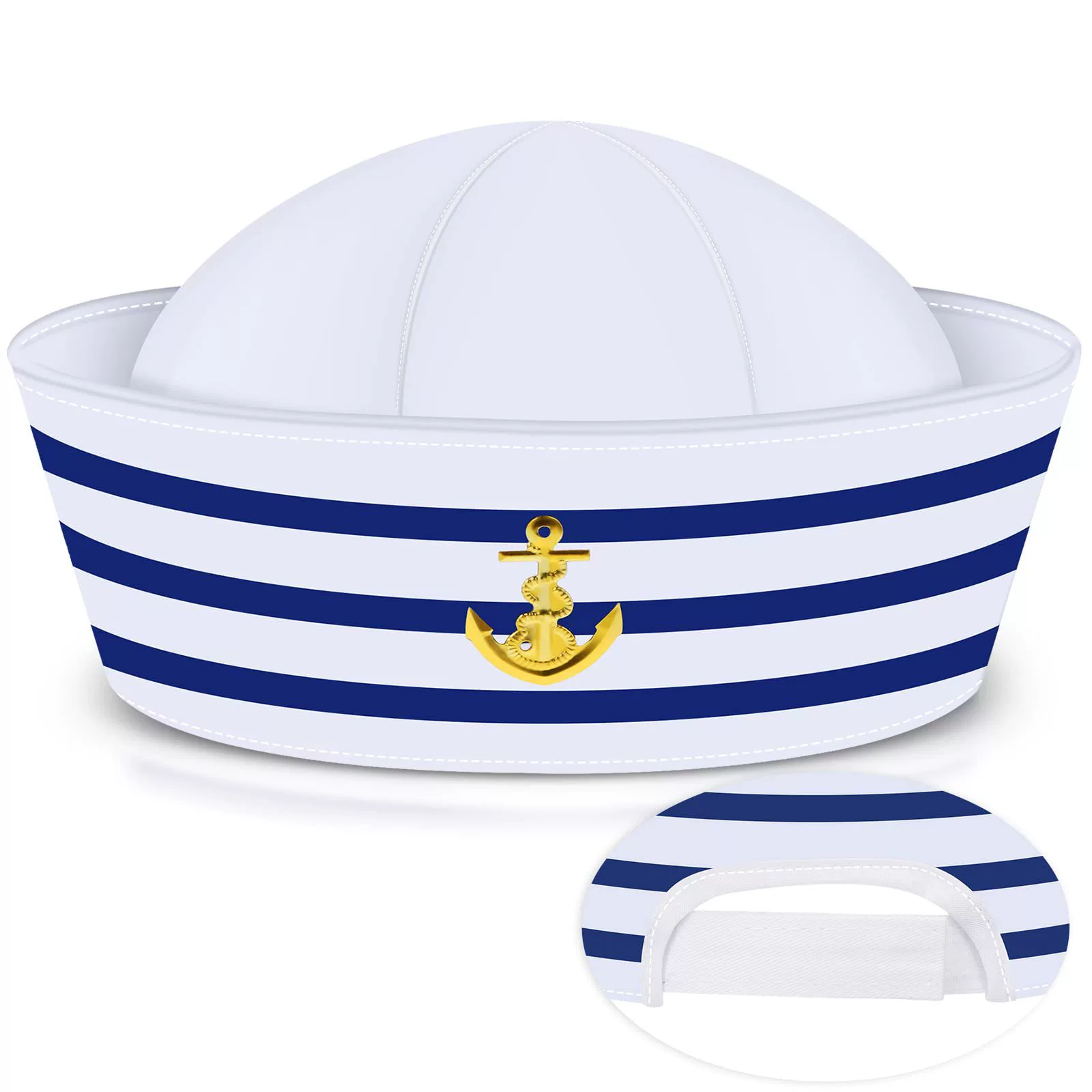 Sailor cosplay set — hat and navy scarf, sizes 56/58/adjustable, hat & accessory options