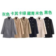 PB&ZA女装2025年秋季新款英伦风修身款混纺双排扣大衣外套9037141