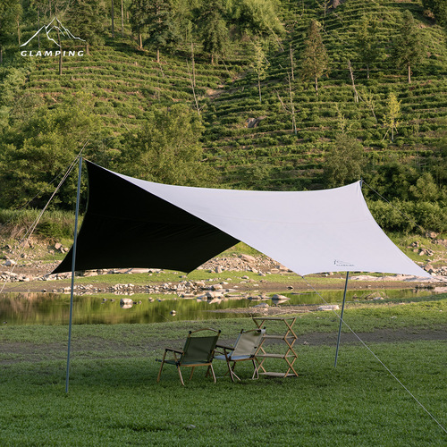 Butterfly-Shaped Vinyl Canopy Tent Outdoor Black Camping Style Sun Protection Vinyl Coating Rainproof Camping Style Portable Equipment