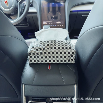 Car tissue box/set – decoration - black-and-white-bubble-grid-tissue-box-armrest-box-style