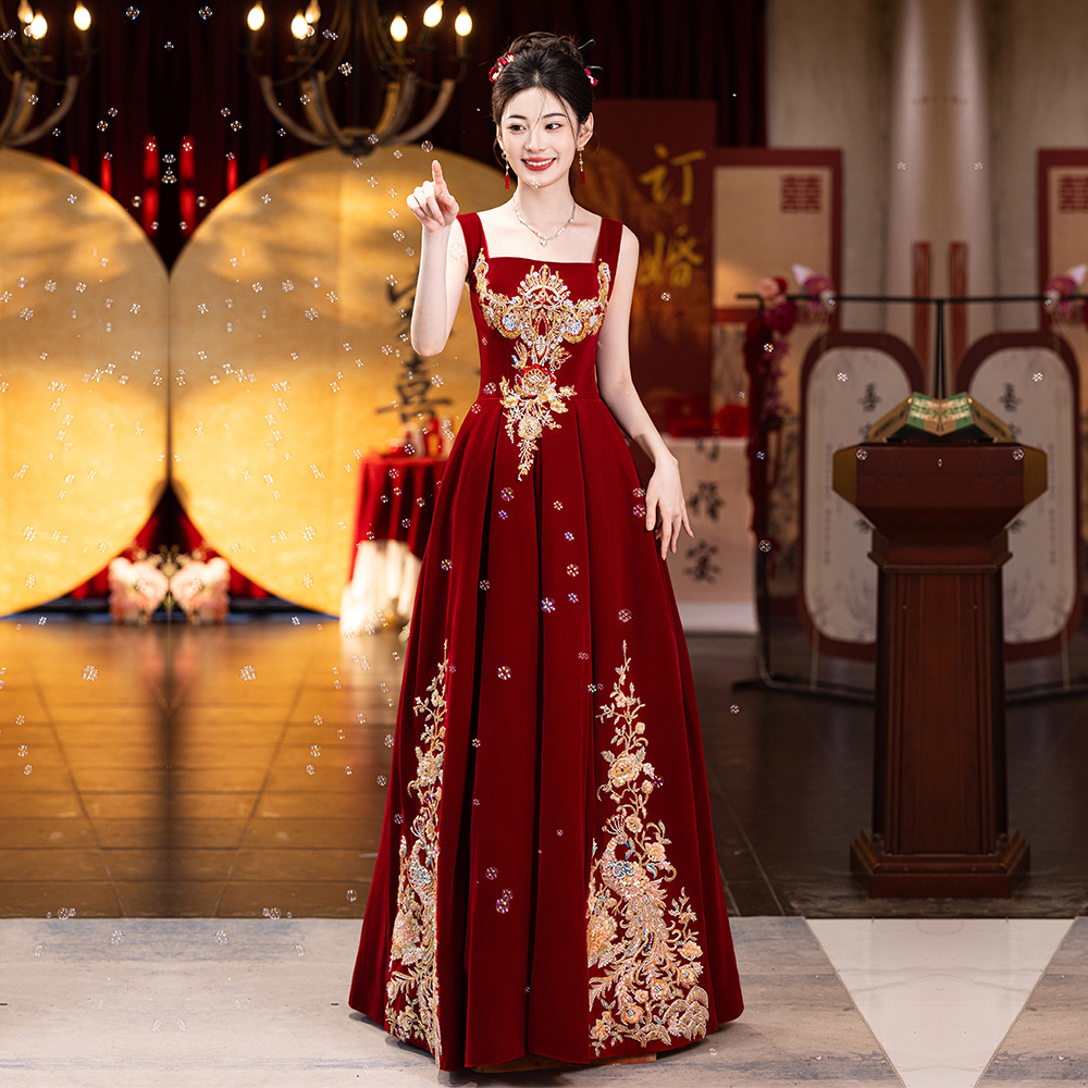 Burgundy-skirt heavy embroidery