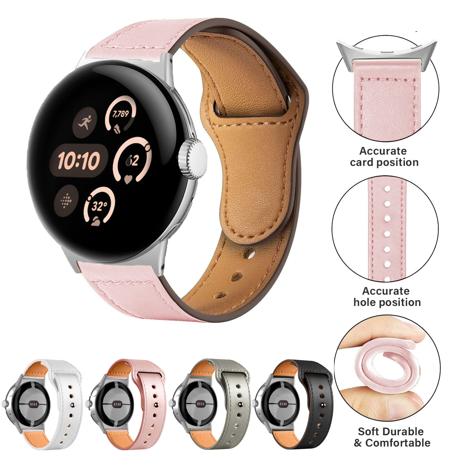 Suitable for Google 4 Watch Strap, Google Pixel 4 Genuine Leather Reverse Buckle Single-Color Simple Strap