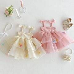女の子ストラップお姫様スカート2025新型夏赤ちゃん韓国版ボールネットスカート子供蝶結びワンピース