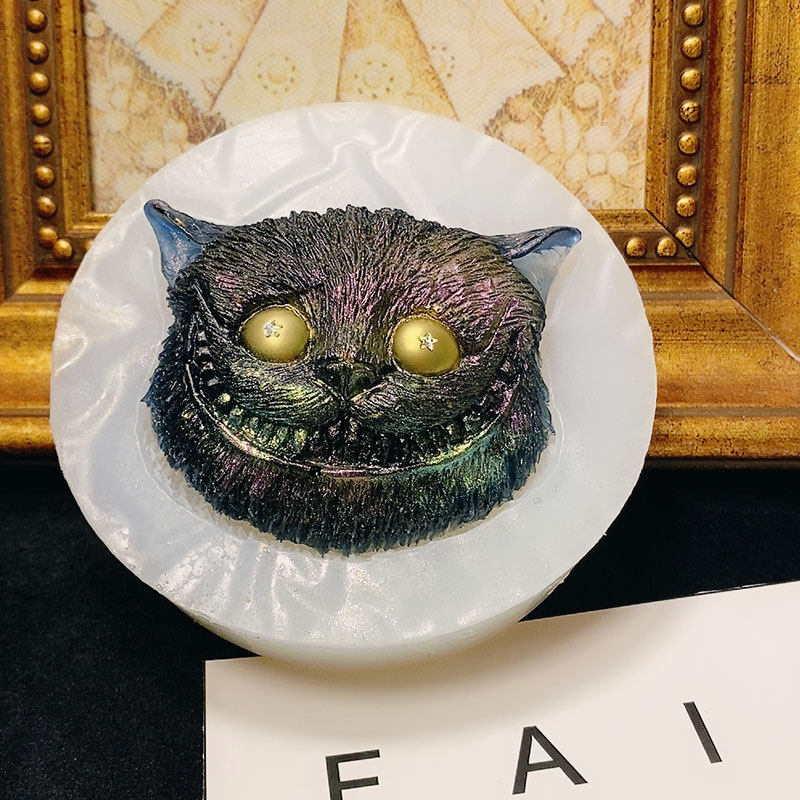 Molde de silicona para decoración de cabeza de gato malvado, adornos de aromaterapia de bricolaje, molde de fondant de gato diablo, pellizco de goteo de chocolate
