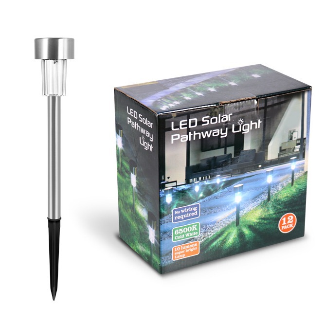 Lámpara solar LED de jardín, estaca de acero inoxidable impermeable para césped y patio exterior