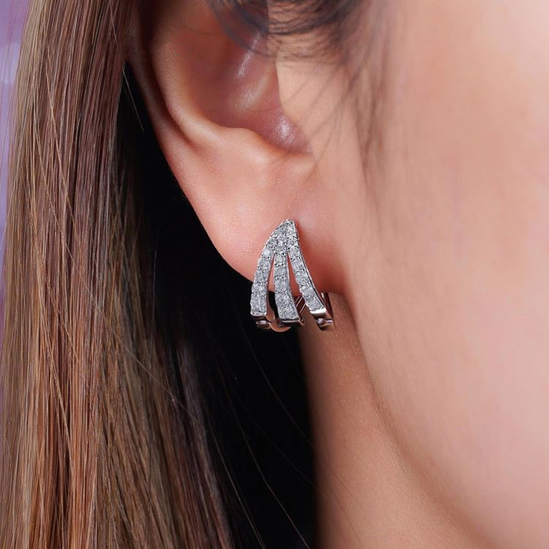 Fashion Geometric Ear Buckle Full Diamond Zircon Copper Earrings Wholesale display picture 2