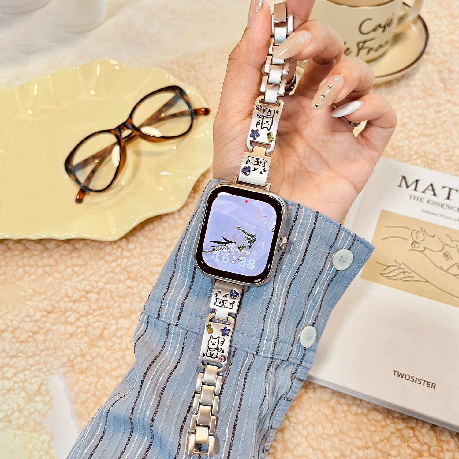 Suitable for Vivowatchgt Strap Metal Bracelet Cute Puppy Color Diamond Iqoo Smart Watch 2/1 Wristband for Women