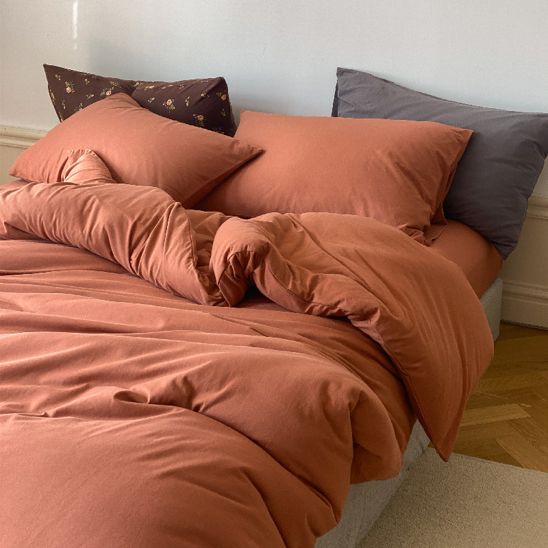 Nórdico ins color sólido simple doble pieza Tianzhu algodón desnudo dormir de punto algodón de cuatro piezas de algodón sábana ajustable 1,8