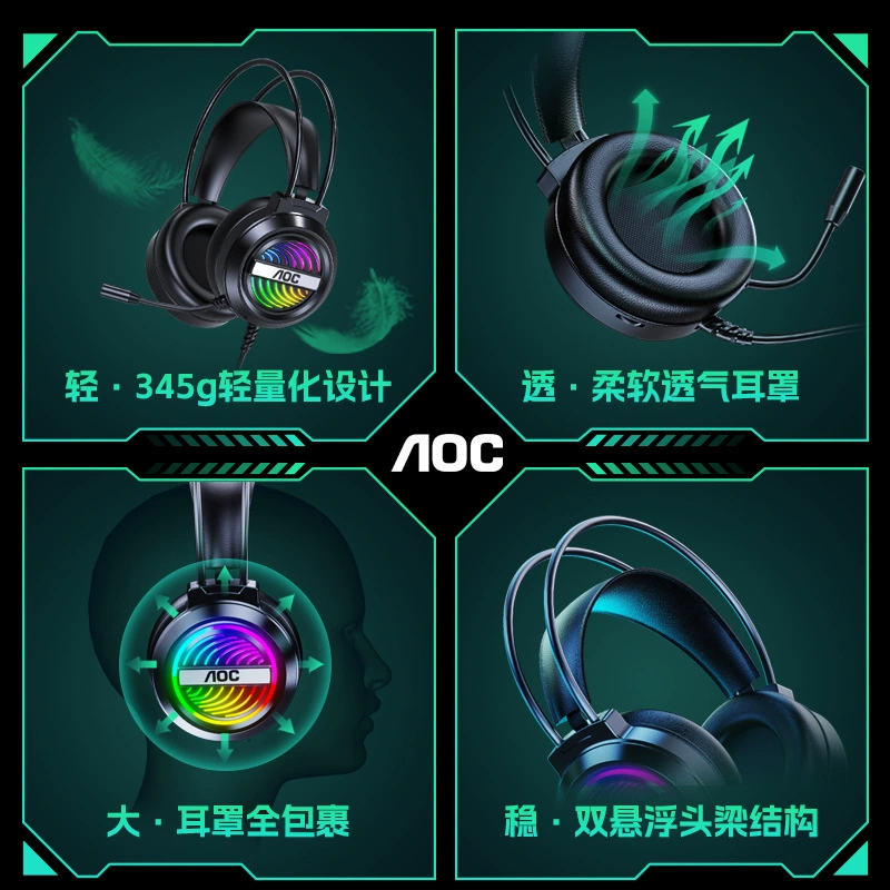 Оптовая продажа AOC GH120, настольная USB-гарнитура для ноутбука, наушники Guanjie E-Games 7.1 с глянцевым покрытием