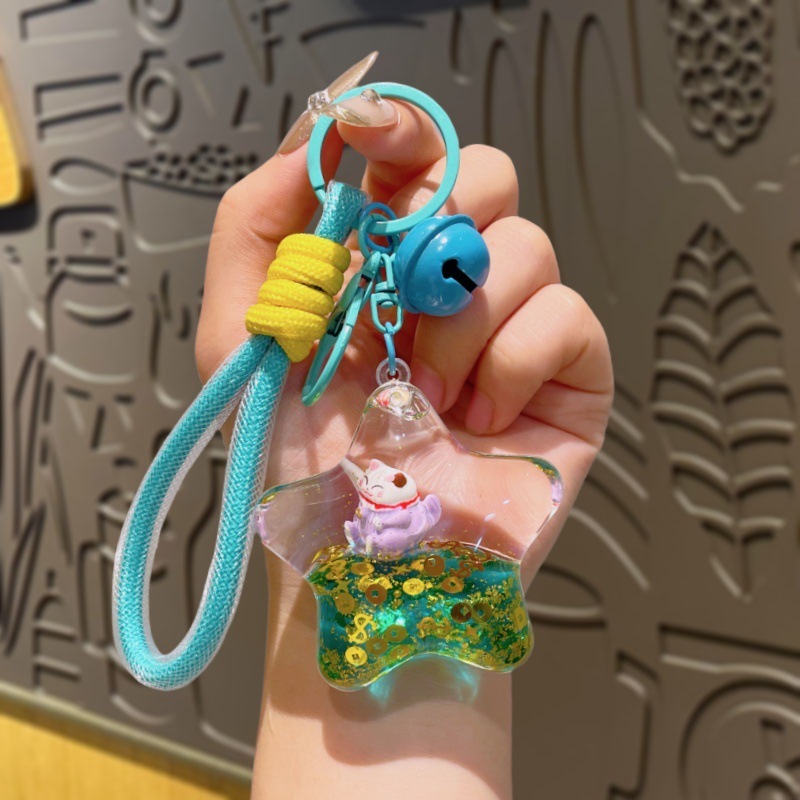 招き猫 DIY オイル液体流砂ボトルキーホルダーペンダントかわいいアクリルキーチェーンブラインドボックス小物|undefined