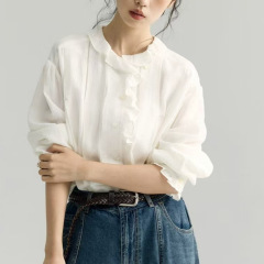 「白描」"流光里斯本"木耳边领法式白衬衫女设计感优雅衬衣