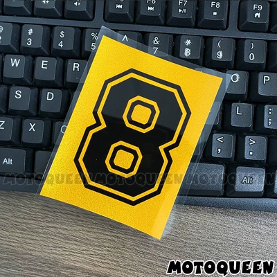 absorber decoration, scratch cover, reflective Motorcycle tail - number-8-yellow-background-75-10cm-one-piece