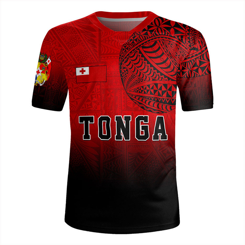 Harajuku 3D Tonga Rugby Jersey Print V-Neck T-Shirt Tonga Kingdom Emblem Graphic V-Neck T-Shirt Men's Clothing