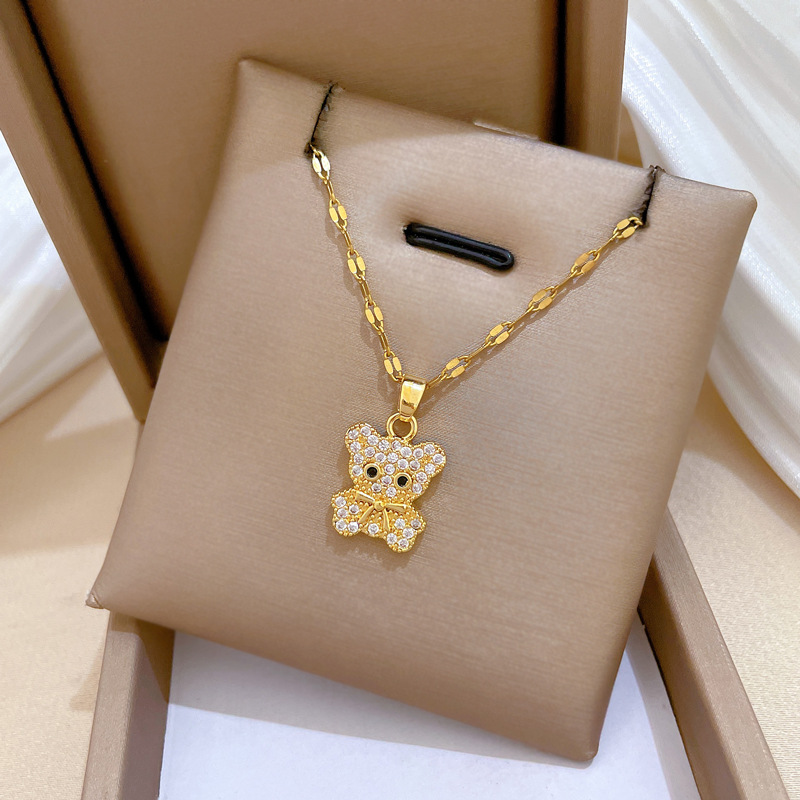 Collar para mujer con oso de circonitas y cadena de oro real_voghion.com