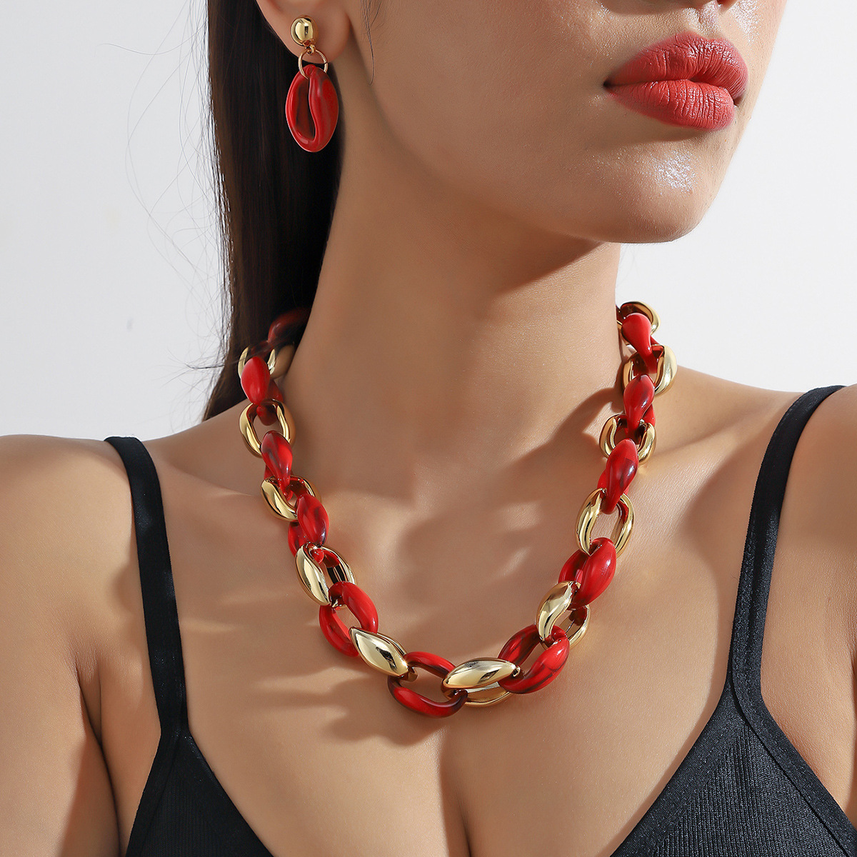 61g Weight Gold Plated Plating Material Jewelry Set Classification 1 Set Quantity Holiday, Daily Occasion Plastic, Resin Material Color Block Pattern Women's Gender Plating Design Basic Style Basic Color Block Plastic Resin Plating Gold Plated Women's Jewelry Set 7
