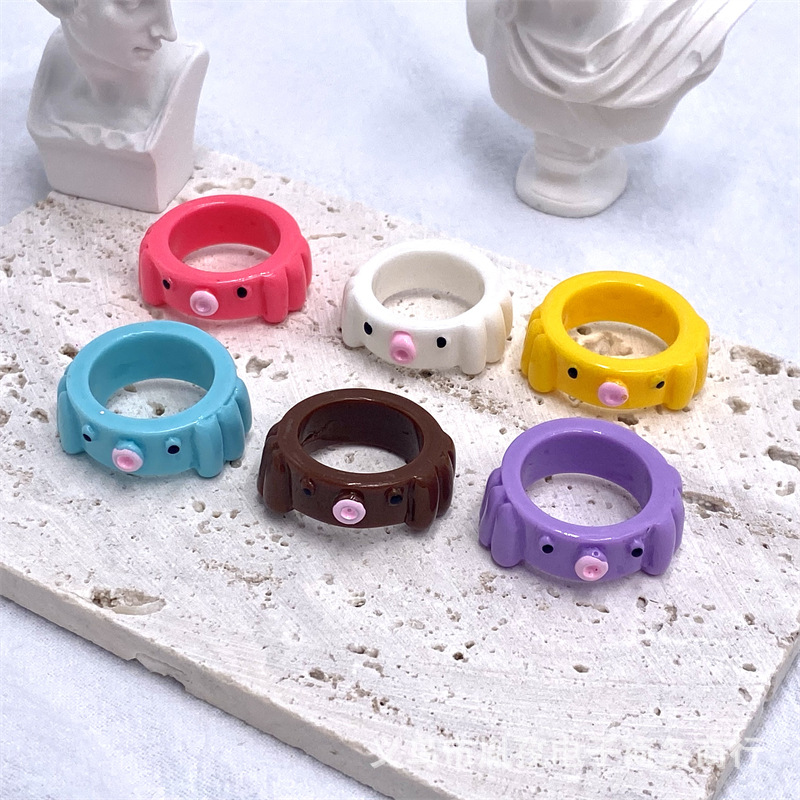 Lindo pulpo resina acrílico anillo macaron color de dibujos animados personalidad tridimensional anillo europeo y americano transfronterizo