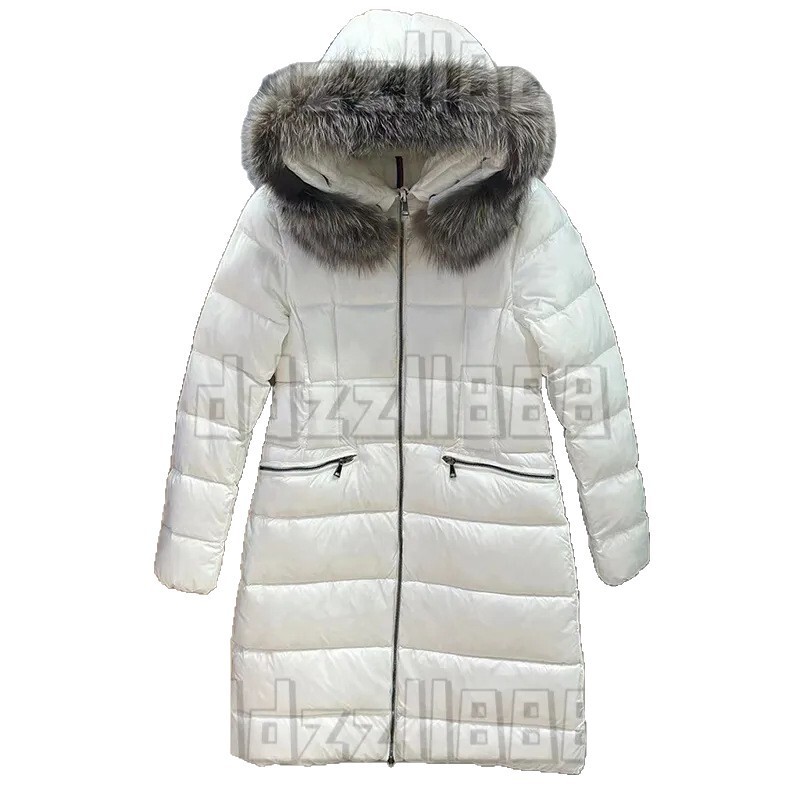 In-Stock High Version Mengjia Waist-Cinching Long down Jacket Autumn and Winter New Hooded with Belt Large Fur Collar White Duck down