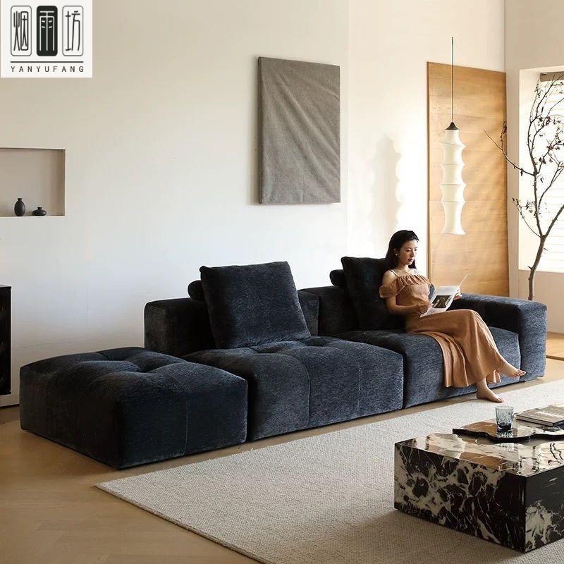 Minimalist Style Fabric Sofa for Small Living Room, Single Armrest Cream Sofa, Straight Row Modular Pixel Sofa