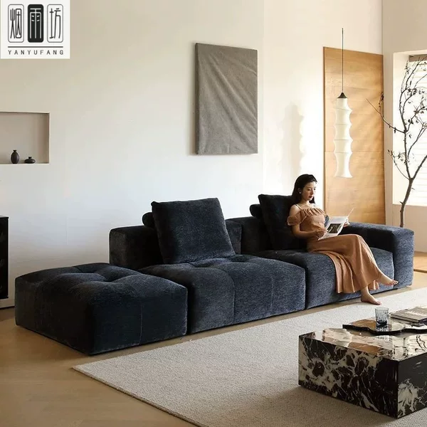Minimalist Style Fabric Sofa for Small Living Room, Single Armrest Cream Sofa, Straight Row Modular Pixel Sofa