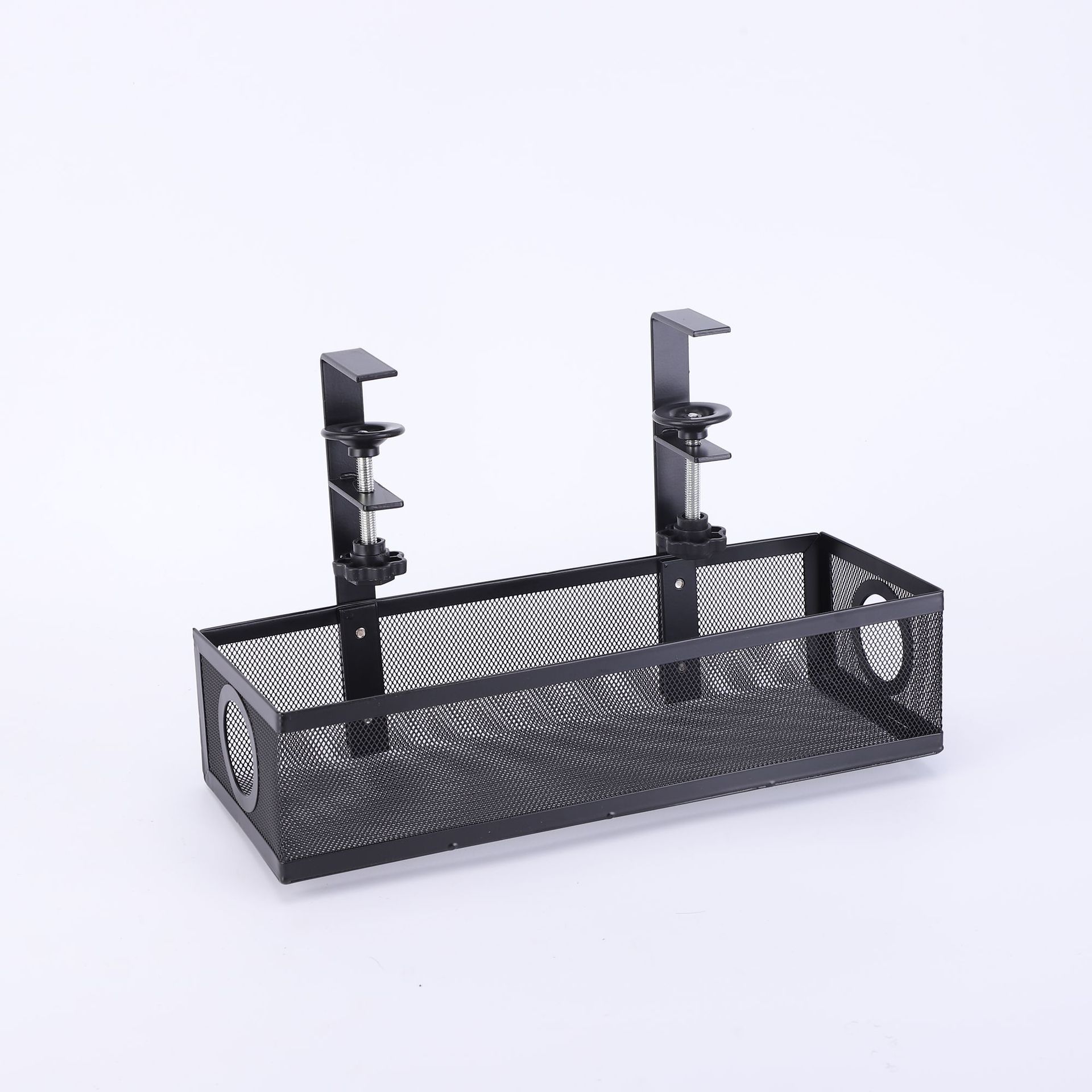 Transfronterizo Venta caliente fábrica Red de hierro bajo Tabla de cable organizador Punch-libre cesta de almacenamiento ajustable de almacenamiento rack de alambre socket