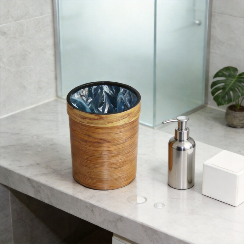 Press ring trash can plastic bathroom kitchen living room bedroom barrel imitation log size household garbage