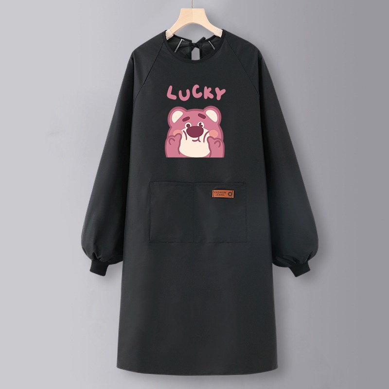 딸기 곰 LU Black-BC801 긴 소매 방수 가죽 라벨 더블 포켓