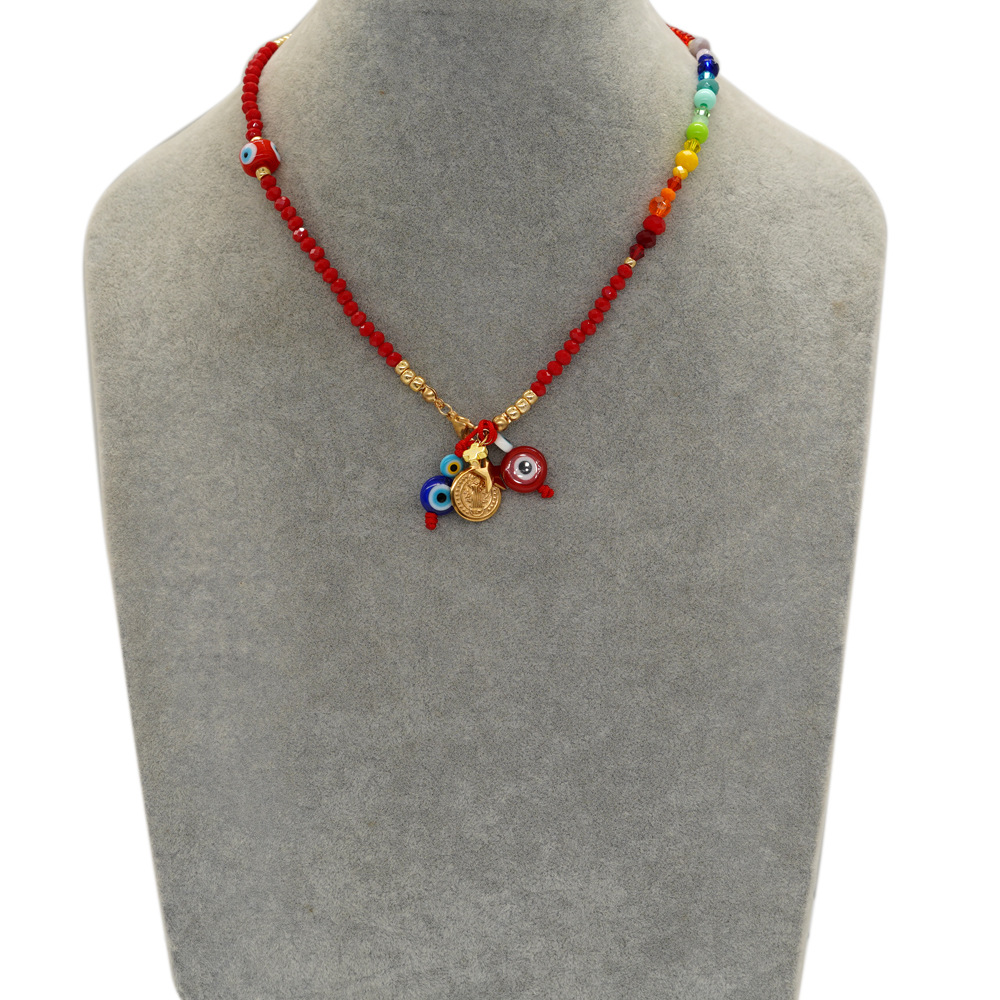 Daily Occasion Artificial Crystal, glass Material Devil'S Eye Pattern Bohemian Devil's Eye Artificial Crystal Glass Beaded Women's Necklace
