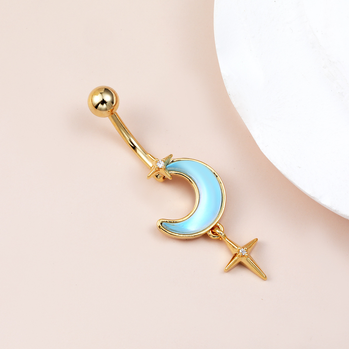 Gradient Navel Piercing Ring With Moon Star And Tassel Charm_voghion.com