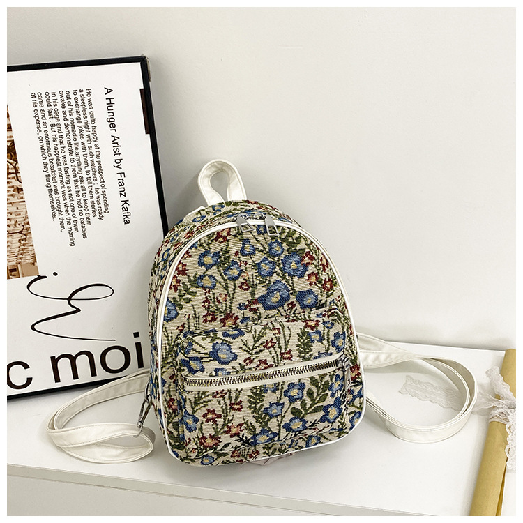 Women's Gender Women's Pu Leather Flower Streetwear Sewing Thread Oval Zipper Functional Backpack
