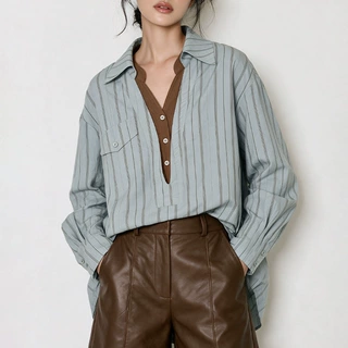 2026秋季新款条纹设计感拼接衬衫女假两件好看单穿气质时尚上衣潮