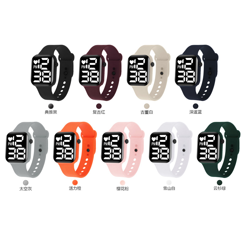 2024 New Button Sports Watch Led Digital Watch Simple Square Trendy Watch for Primary and Secondary School Students and Couples