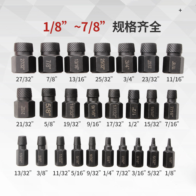 Extractor de tornillo británico de 25 piezas de cabeza rota herramienta de extractor de tornillo deslizante de rosca dañado