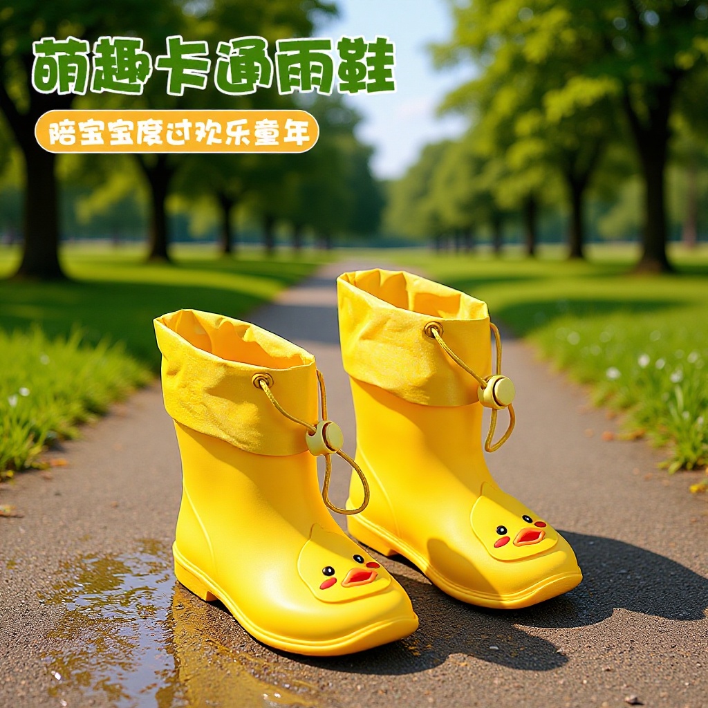 Fengqingfan Waterproof Elastic Mouth Yellow Duck Children's Rain Boots Boys and Girls Baby Rain Boots Toddler Water Rubber Shoes Kids Water Shoes