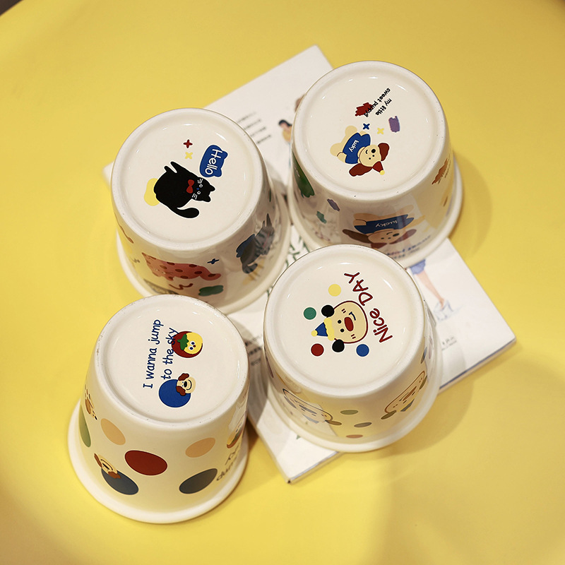 Cartoon party tazas de papel de cerámica lindas para niños mano pudín taza de yogur taza de helado taza de cerámica de gran capacidad