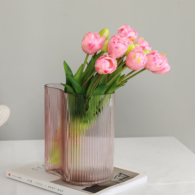 客廳餐桌裝飾仿真手捧假花花束 民宿家居擺件仿真手感重瓣鬱金香