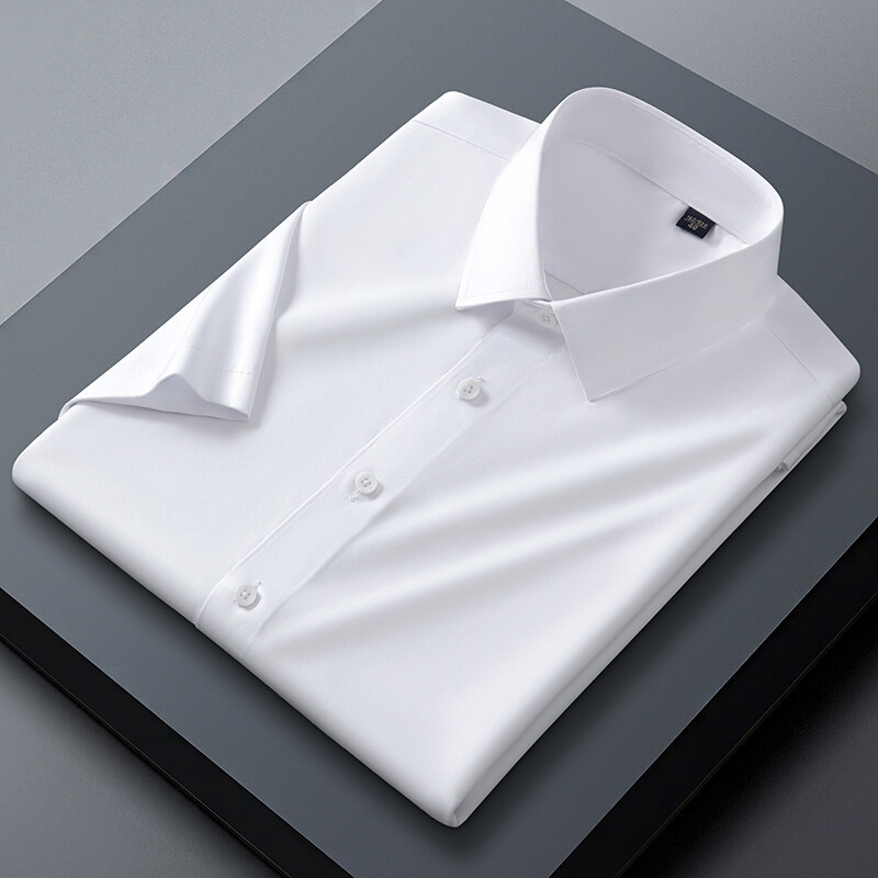High-End Mulberry Silk Seamless Shirt Men's Short-Sleeved Casual No-Iron Anti-Wrinkle Business Work Formal Summer White Shirt