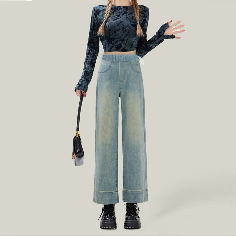 Pregnant Women's Denim Straight Leg Pants Spring and Autumn 2024 New Fashion Small Men Drawstring Cropped Wide Leg Pants Loose plus size