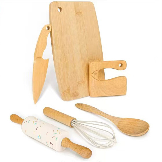 Wooden toy, mixing stick, children's cutting board, tools set
