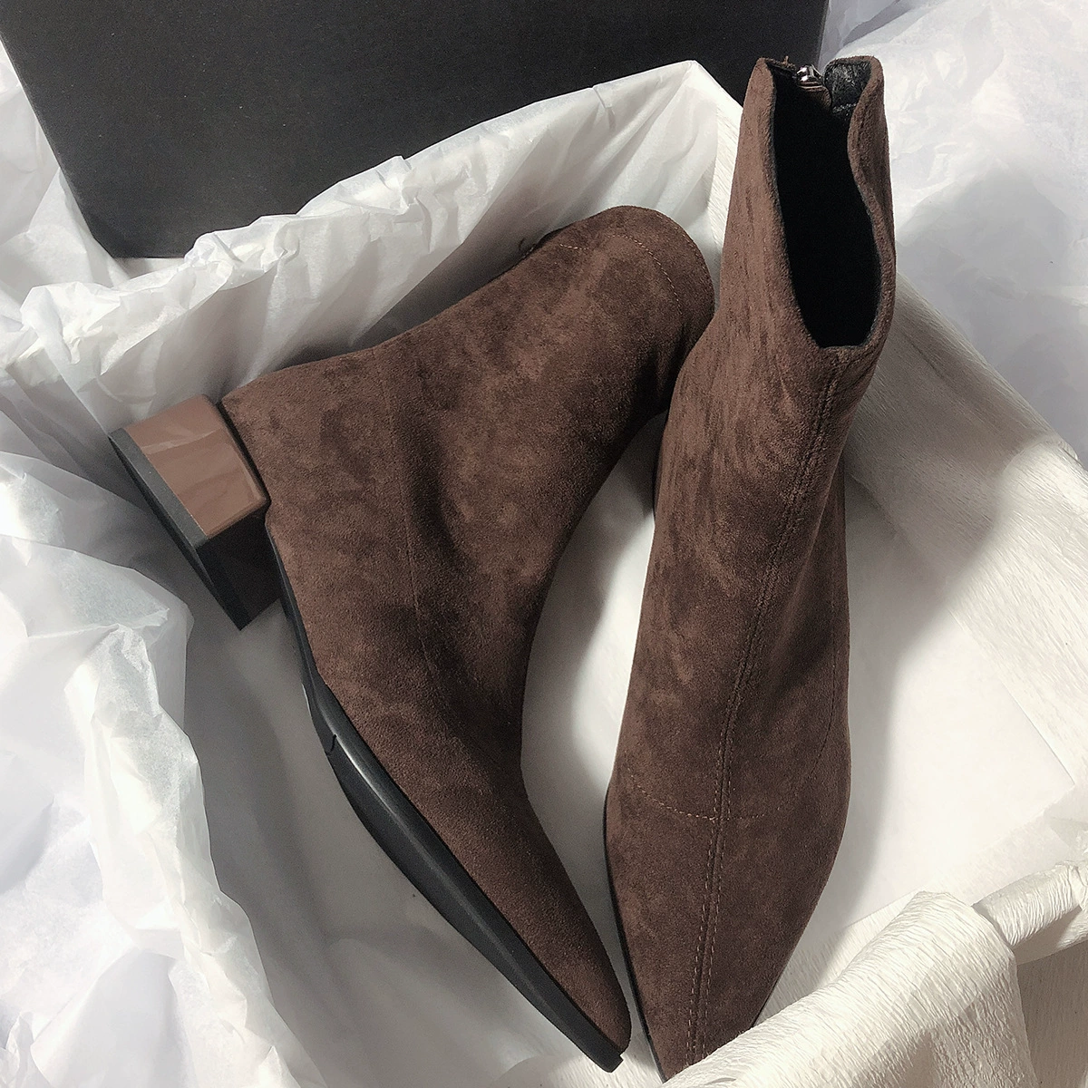 Demi-season elastic high low boots pointy toe