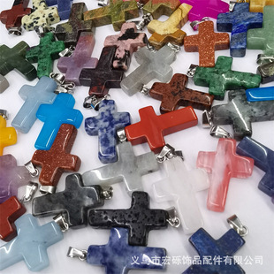 Natural Stone Crystal Agate Holiday Gift Semi-Precious Stone Cross Necklace Sweater Chain Jewelry Accessories Pendant Wholesale