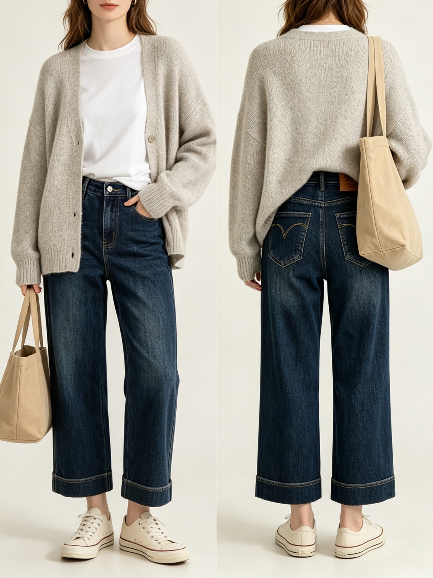 American retro four-way stretch cropped wide-leg jeans for women, fade-resistant, high-waisted, slimming, versatile, wide-brimmed granny pants