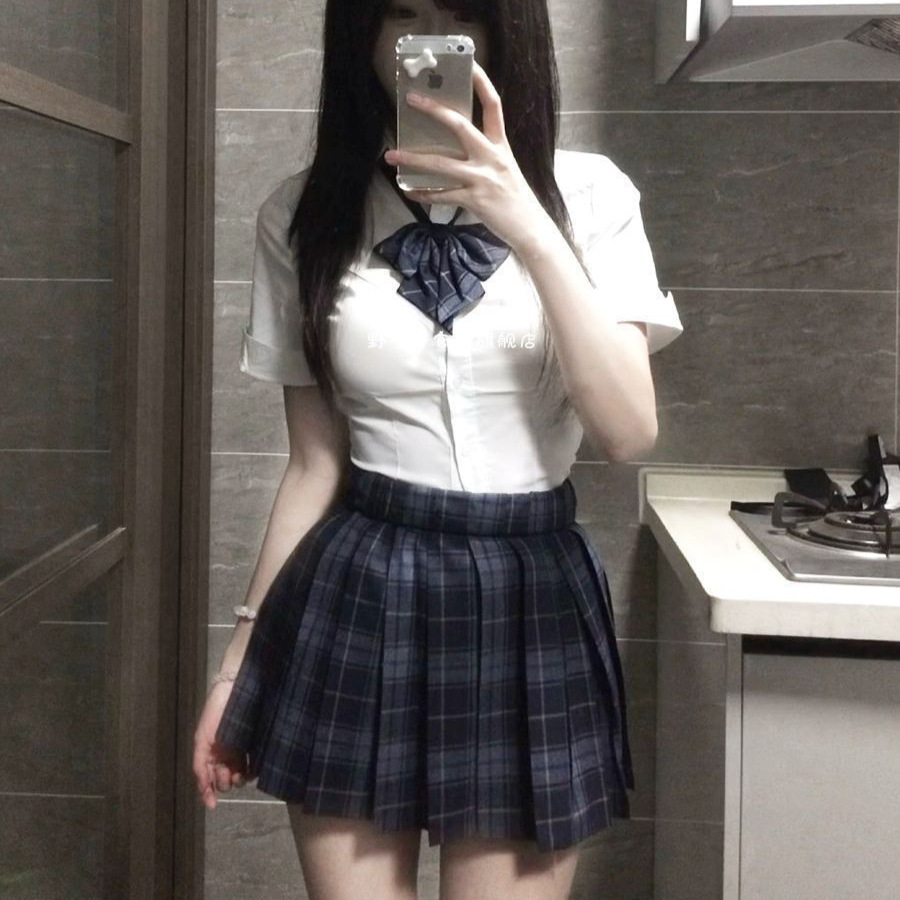 日系原创JK制服正版高腰jk格裙百褶裙夏季纯欲风收腰衬衫套装衬衣