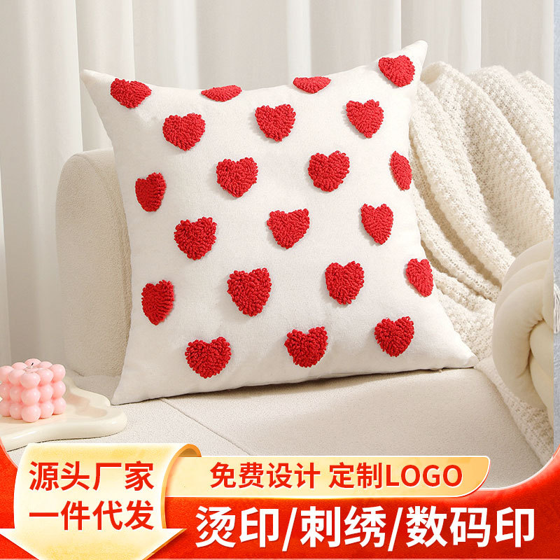 Cross-Border Polyester-Cotton Tufted Loop Velvet Three-Dimensional Heart Pillow Cover Sofa Living Room Cushion Cushion Dropshipping
