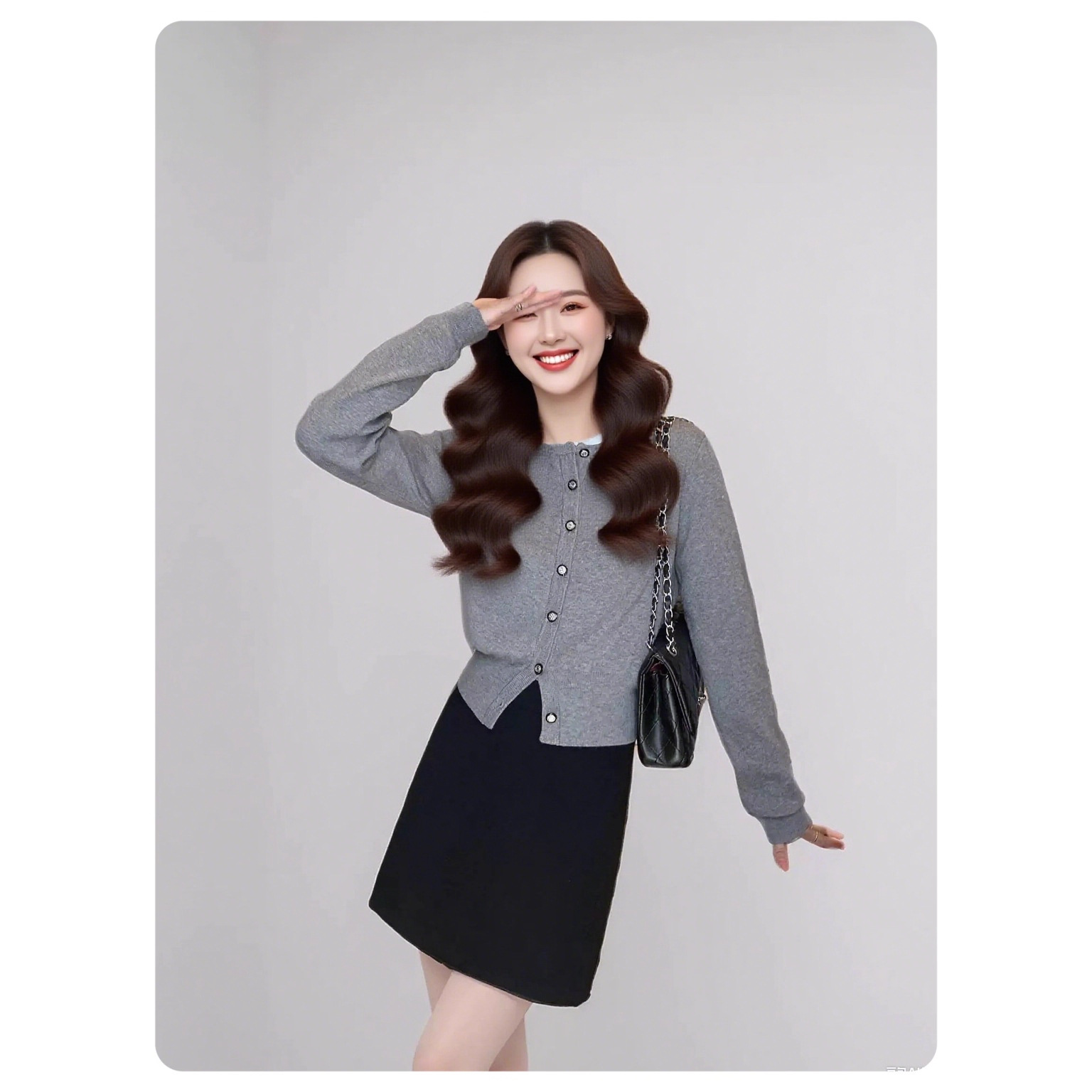 软糯仿浣熊绒毛衣女小外套春秋新款圆领爱心扣小个子针织开衫上衣