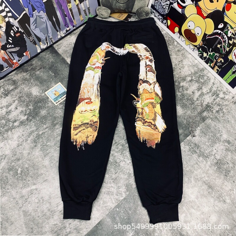 Dropshipping High-Quality Evisu Men's Crane Daruma m Side Logo Printed Retro Casual Pants